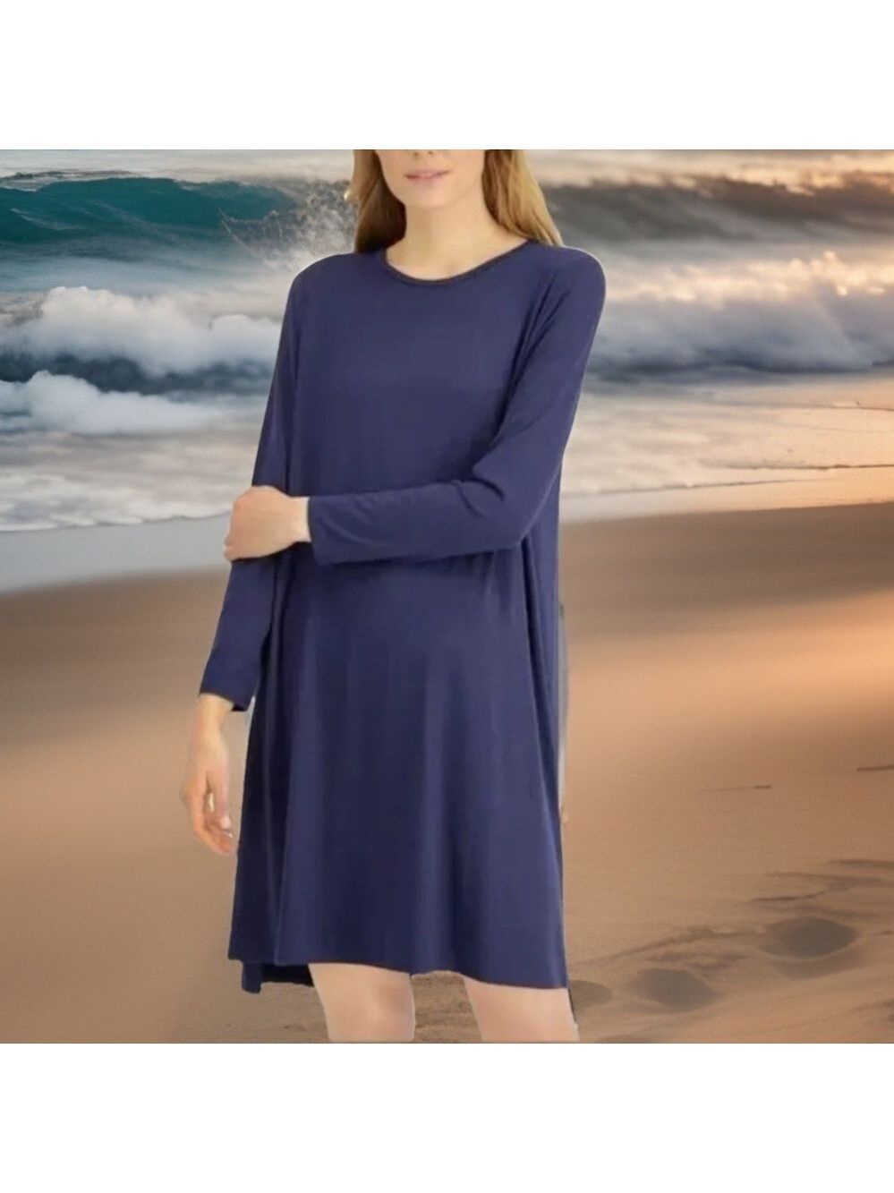 Eileen Fisher Knit Midi Dress Women’s Size Petite Small Blue Minimalist Beach